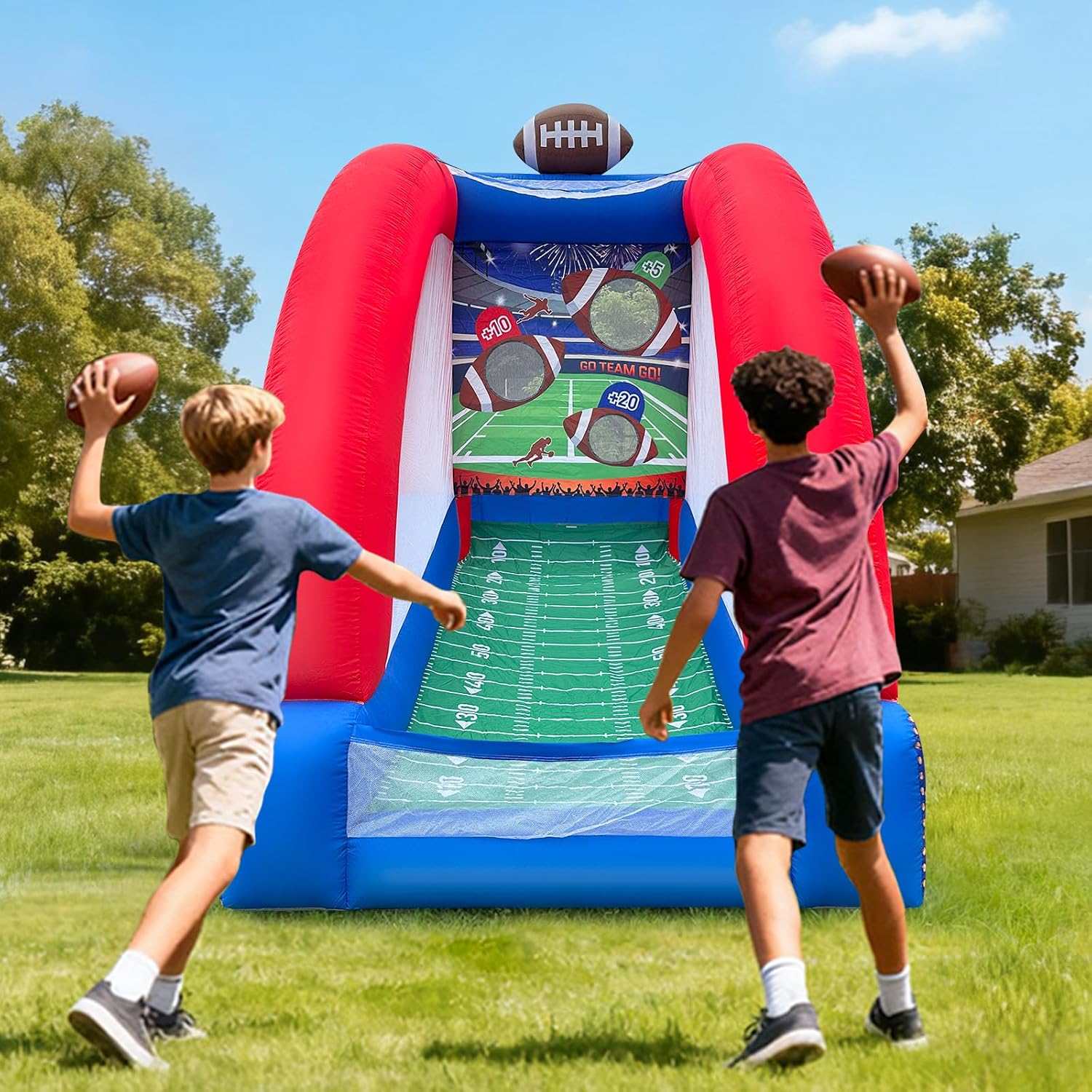 Inflatable Football Toss Game with 2 Inflatable Footalls, Throwing Target Game, 