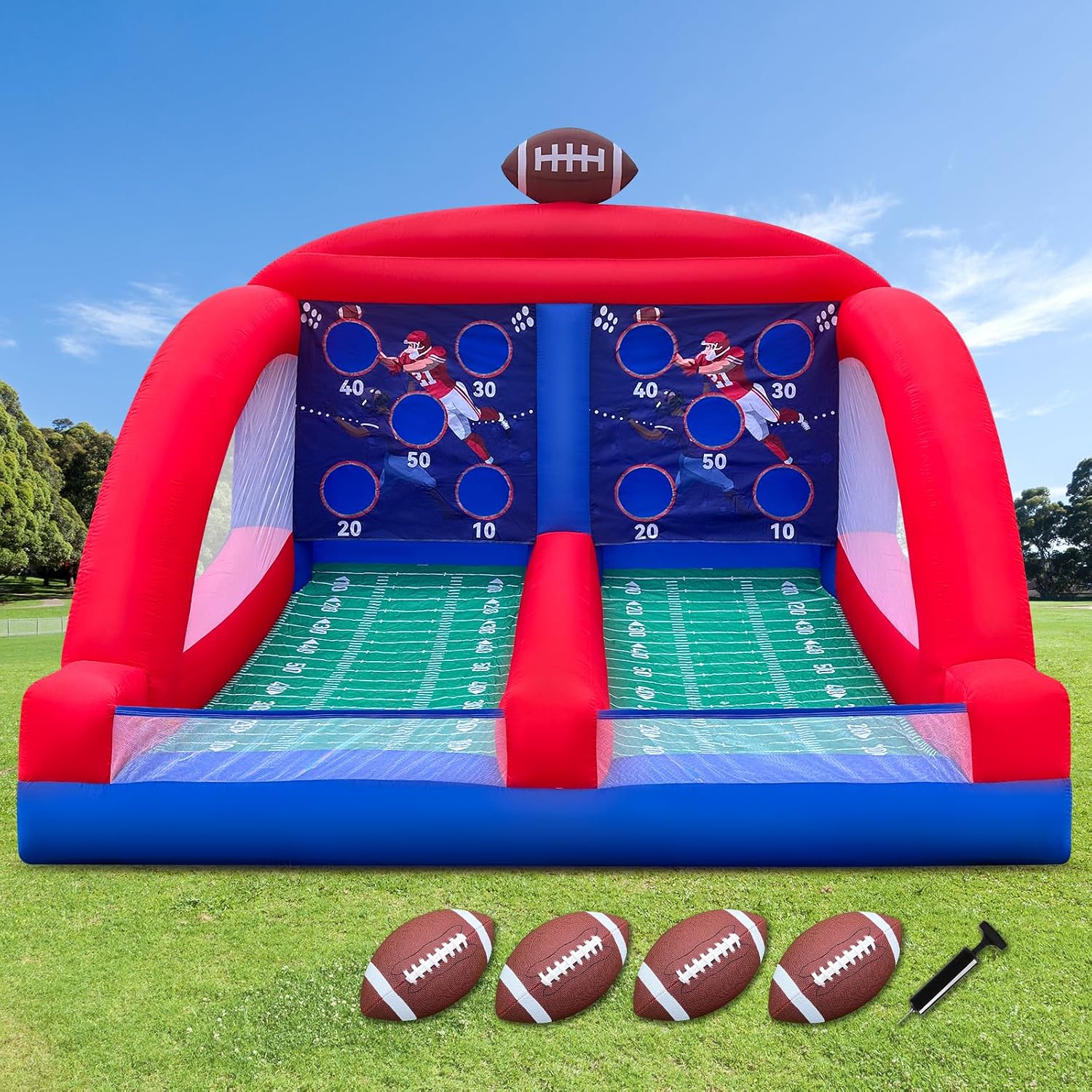 Inflatable Carnival Game Football Toss Game with 4 Inflatable Footalls, Throwing