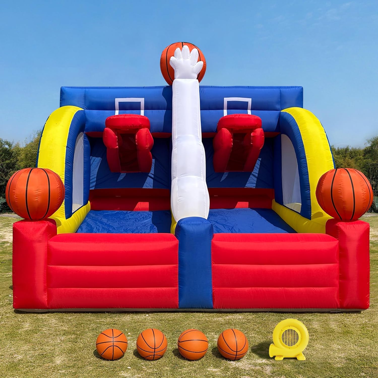 13×10×12ft Inflatable Basketball Hoop Game with Blocking Hands, Interactive Shot